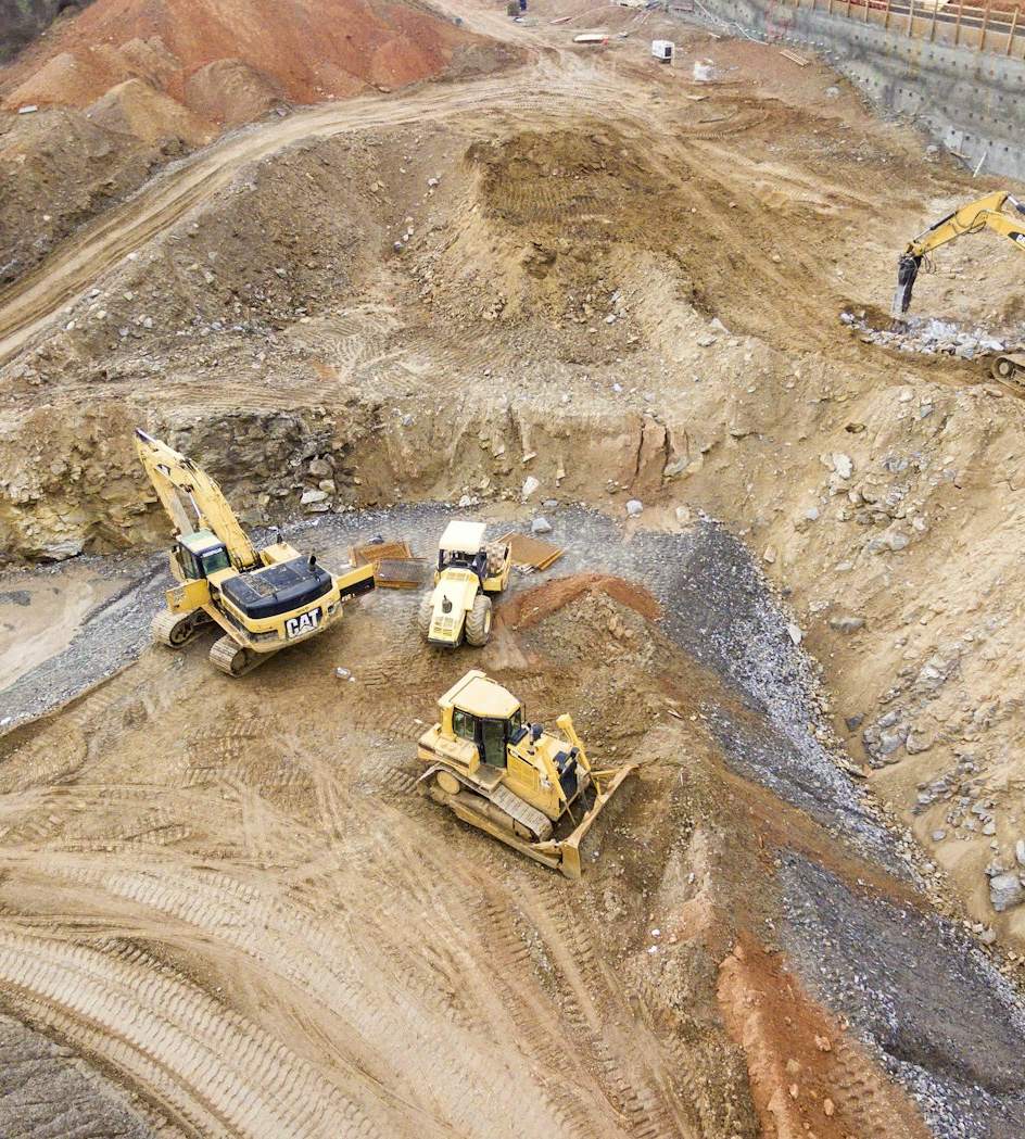 Excavator working on earthworks